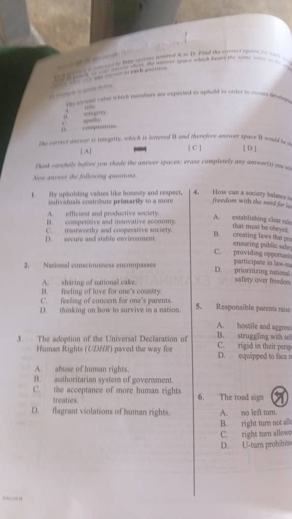 Answer Sheet  - Image 1