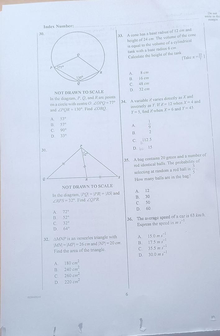Answer Sheet Objective questions  - Image 7